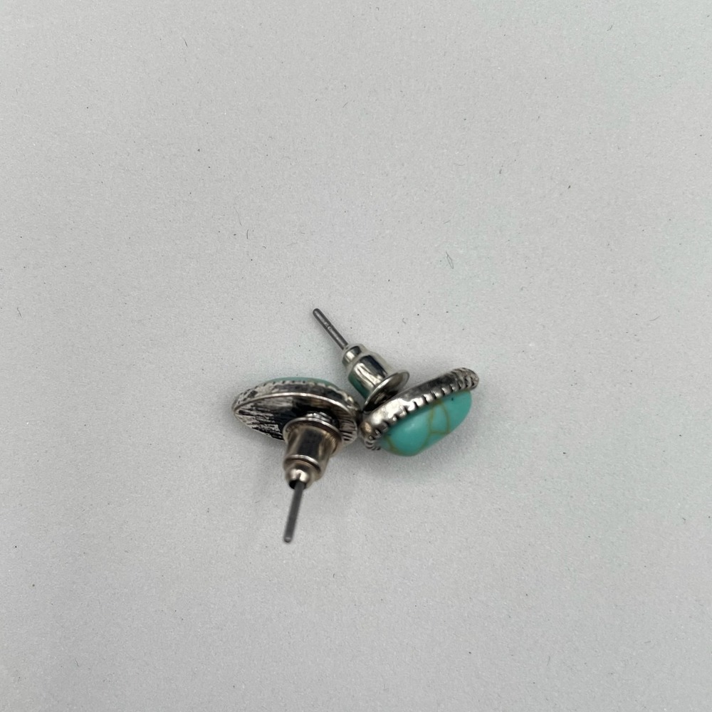 Vintage Silver-Tone Classic Fashion Faux Turquoise Teardrop Stud Earrings - Picture 6 of 9